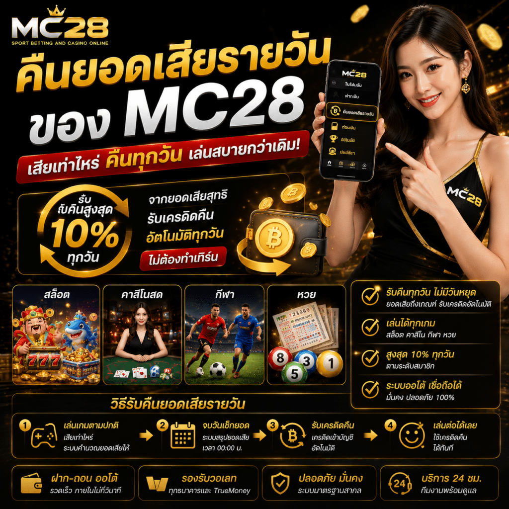 คืนยอดเสียรายวัน MC28 สูงสุดทุกวัน เล่นง่ายผ่านมือถือ 2026