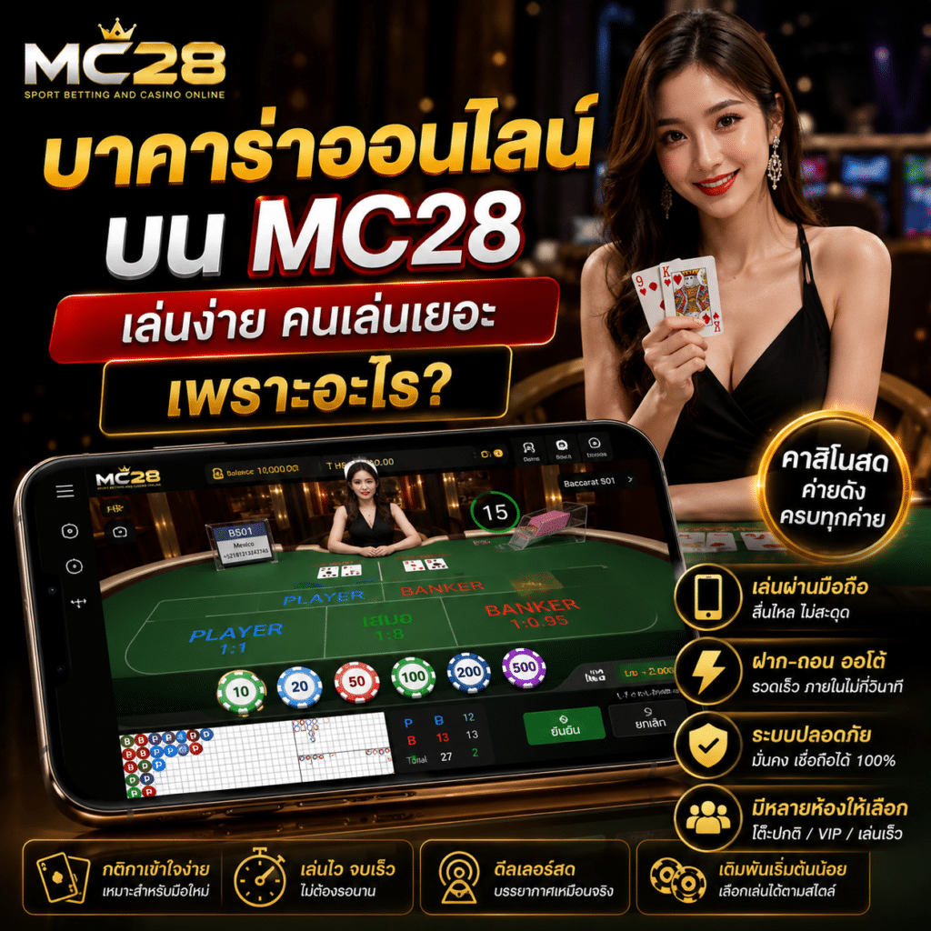 บาคาร่าออนไลน์ MC28 เล่นผ่านมือถือได้ง่าย ฝากถอนเร็ว รองรับวอเลท 2026